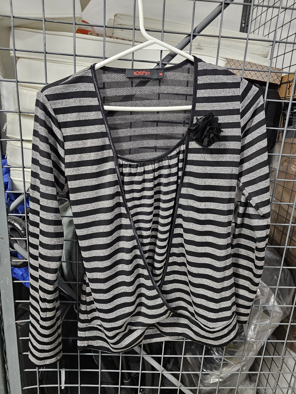 Black and Gray Striped Long-Sleeve Women's Top